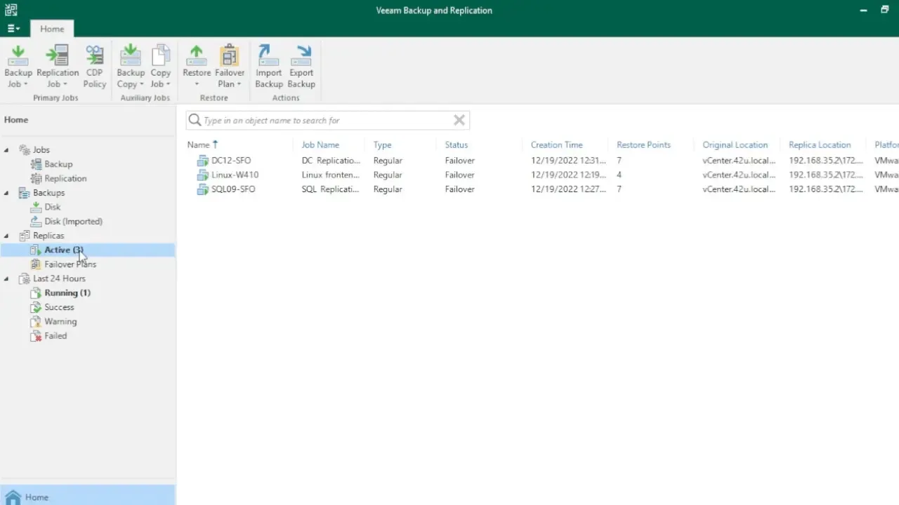 Novo assistente de job de backup
